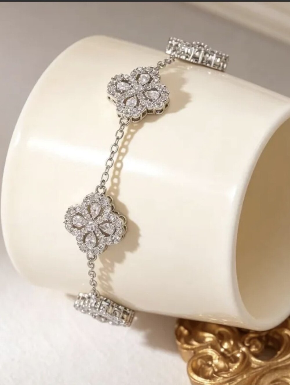 Silver Diamond Clover Bracelet